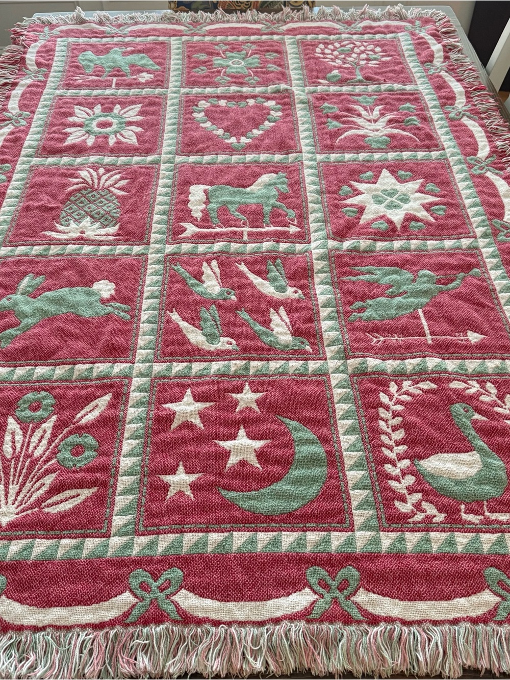 Vintage Cotton Fringe Throw Blanket Cottagecore 80-90s Country Theme Cottagecore